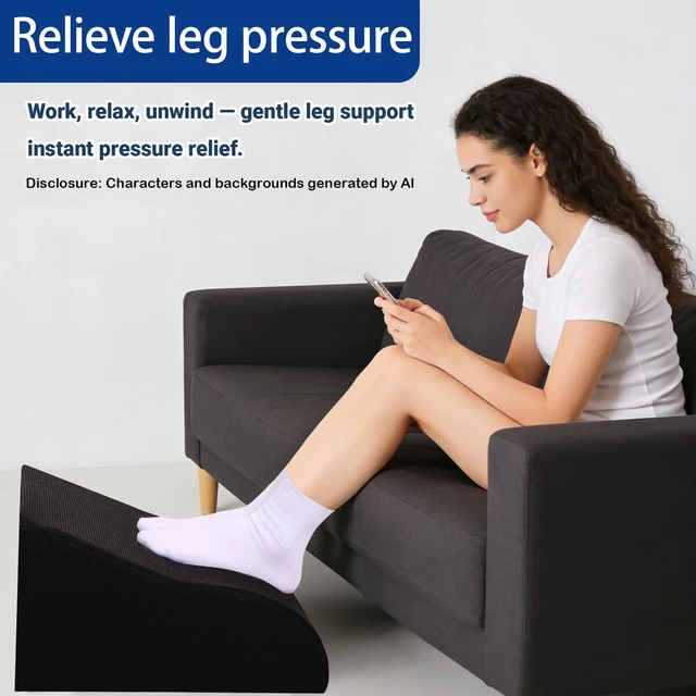 Alt view image 5 of 7 - Foot Rest for Under Desk at Work, Ergonomic Under Desk Footrest with Washable Cover for Office, Home & Gaming Leg Elevation Pillow Black