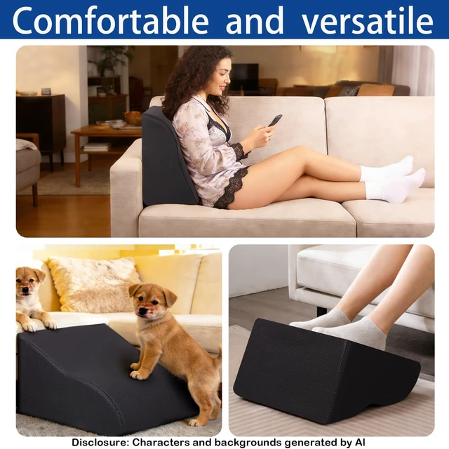 Alt view image 7 of 7 - Foot Rest for Under Desk at Work, Ergonomic Under Desk Footrest with Washable Cover for Office, Home & Gaming Leg Elevation Pillow Black