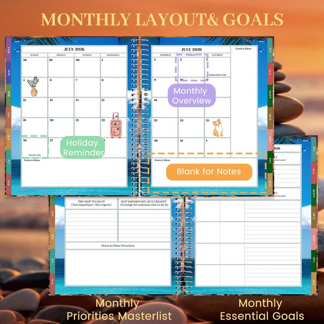 Alt view image 4 of 7 - Planner 2026-2027 Daily Calendar Weekly Monthly Hourly Planners 18 Month July 2026-Dec 2027, 26-27 Hardcover Large Yearly Agenda with Stickers Tabs for Women Work Mom, 8.5 x 11