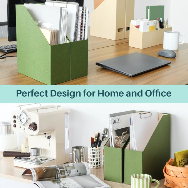 Alt view image 2 of 5 - Magazine Holder - File Holder and Desk Organizer, Paperboard Book Organizer and Storage Box for Documents, Magazine Holder Rack for Classroom, Home, and Office (Leaf Green, 4-Pack)