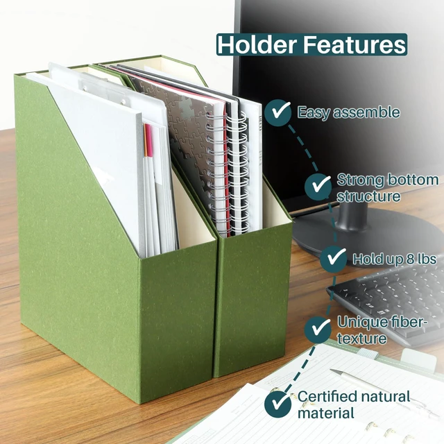 Alt view image 3 of 5 - Magazine Holder - File Holder and Desk Organizer, Paperboard Book Organizer and Storage Box for Documents, Magazine Holder Rack for Classroom, Home, and Office (Leaf Green, 4-Pack)
