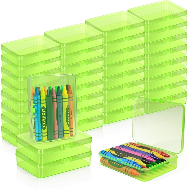 Main image of 30 Pcs Plastic Crayon Box with Hinged Lid Clear Storage Containers Crayon Case for School Classroom Supplies (Green)