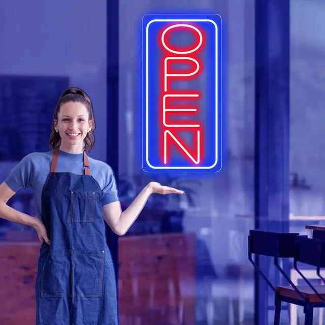 Alt view image 3 of 7 - 22" X 11" Led Neon Open Signs for Business Ultra Bright Plug In Electric Light Up Large Open Signs with ON/OFF Switch and 12V/2A AC Adapter for Storefront Window Bar Salon Coffee Stores (Vertical)