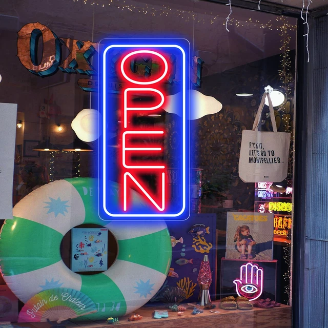 Alt view image 4 of 7 - 22" X 11" Led Neon Open Signs for Business Ultra Bright Plug In Electric Light Up Large Open Signs with ON/OFF Switch and 12V/2A AC Adapter for Storefront Window Bar Salon Coffee Stores (Vertical)