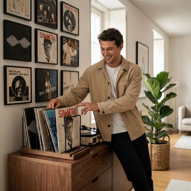 Alt view image 2 of 7 - Decorative Vinyl Record Storage For Up to 75 Single Records - LP Holder Neatly Holds Up to 75 Records - Sleek Decorative Vinyl Storage Rack for Your Living Room, Home Office or Studio