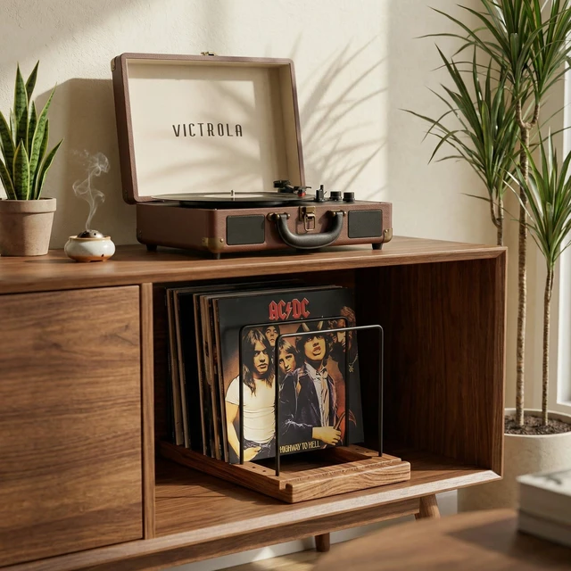 Alt view image 5 of 7 - Decorative Vinyl Record Storage For Up to 75 Single Records - LP Holder Neatly Holds Up to 75 Records - Sleek Decorative Vinyl Storage Rack for Your Living Room, Home Office or Studio