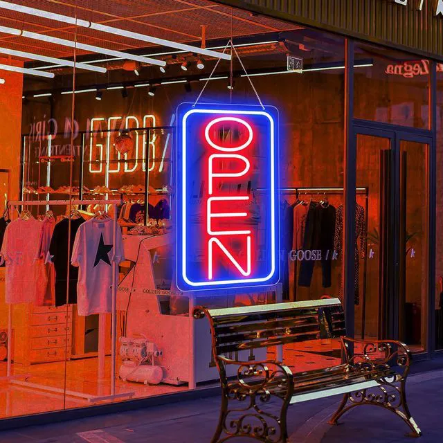 Alt view image 7 of 7 - 22" X 11" Led Neon Open Signs for Business Ultra Bright Plug In Electric Light Up Large Open Signs with ON/OFF Switch and 12V/2A AC Adapter for Storefront Window Bar Salon Coffee Stores (Vertical)
