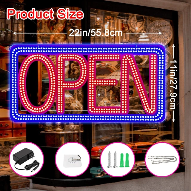 Alt view image 3 of 7 - 22"x11" Horizontal LED Open Sign for Business - Ultra Bright & Dimmable Store Sign with 4 Scene Modes, Includes Power Adapter - for Storefront, Coffee Shop, Bar, Salon Window