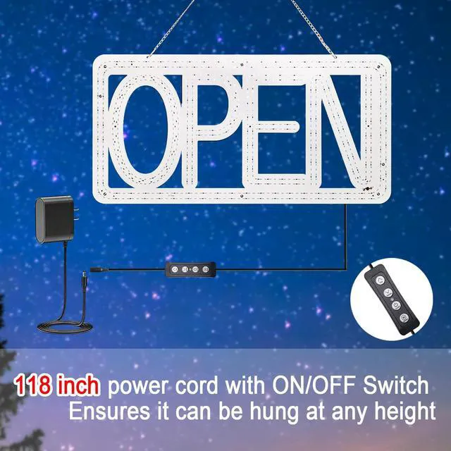 Alt view image 5 of 7 - 22"x11" Horizontal LED Open Sign for Business - Ultra Bright & Dimmable Store Sign with 4 Scene Modes, Includes Power Adapter - for Storefront, Coffee Shop, Bar, Salon Window