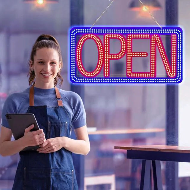 Alt view image 7 of 7 - 22"x11" Horizontal LED Open Sign for Business - Ultra Bright & Dimmable Store Sign with 4 Scene Modes, Includes Power Adapter - for Storefront, Coffee Shop, Bar, Salon Window