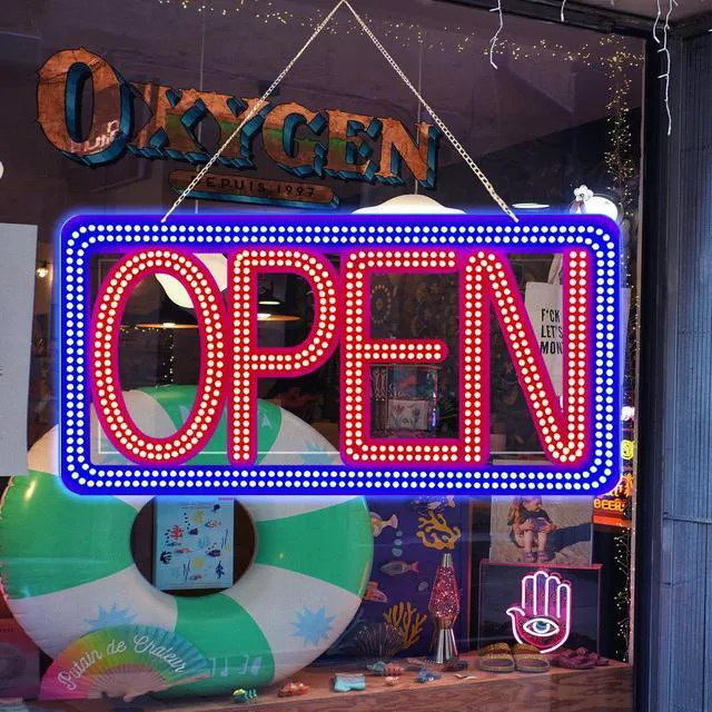 Alt view image 6 of 7 - 22"x11" Horizontal LED Open Sign for Business - Ultra Bright & Dimmable Store Sign with 4 Scene Modes, Includes Power Adapter - for Storefront, Coffee Shop, Bar, Salon Window