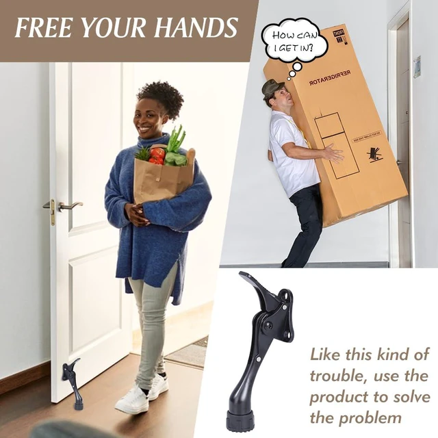 Alt view image 3 of 6 - Kickdown Door Stopper 4 Inches - 2 Packs One Touch Adjustable Height Door Stop for The Bottom of Door The Bottom of Door Aluminum Alloy Metal Door Stopper with Rubber Tip Black