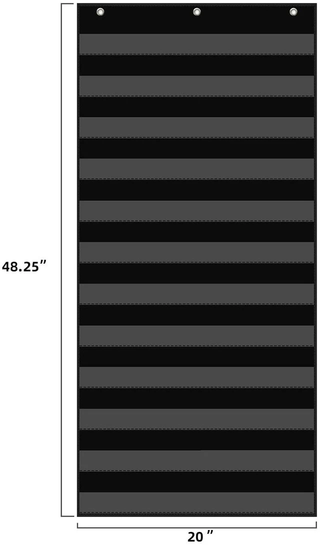Alt view image 2 of 7 - 20W x 48.25H Classroom Words Pocket Chart with 12 Clear Pockets, Black Standard Pocket Chart for Classroom and Home for Sentence Strips, Reusable Clear Pocket Hanging Words Chart (Black)