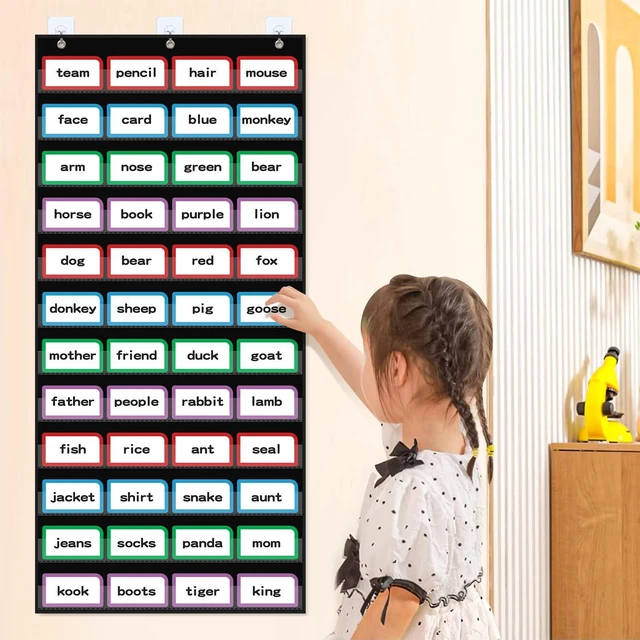 Alt view image 4 of 7 - 20W x 48.25H Classroom Words Pocket Chart with 12 Clear Pockets, Black Standard Pocket Chart for Classroom and Home for Sentence Strips, Reusable Clear Pocket Hanging Words Chart (Black)