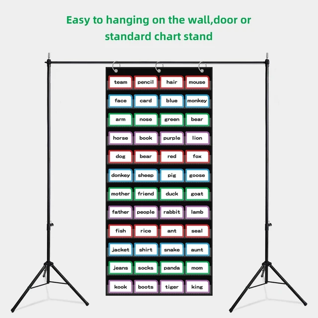 Alt view image 5 of 7 - 20W x 48.25H Classroom Words Pocket Chart with 12 Clear Pockets, Black Standard Pocket Chart for Classroom and Home for Sentence Strips, Reusable Clear Pocket Hanging Words Chart (Black)