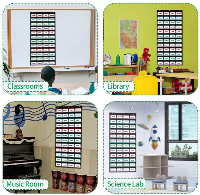 Alt view image 6 of 7 - 20W x 48.25H Classroom Words Pocket Chart with 12 Clear Pockets, Black Standard Pocket Chart for Classroom and Home for Sentence Strips, Reusable Clear Pocket Hanging Words Chart (Black)