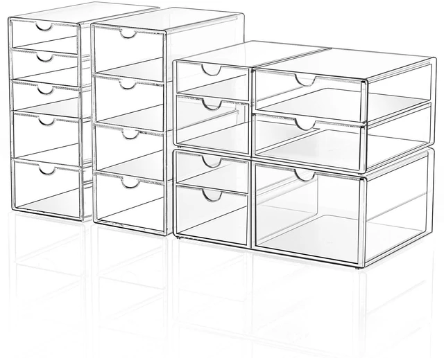 Main image of Acrylic Makeup Drawer Storage Organizer with 16 Drawers, 4 Set Office Desk Organization and Storage, Dustproof Drawer Organizer for Makeup, Countertop, Jewelry, Desktop, Bathroom, Bedroom