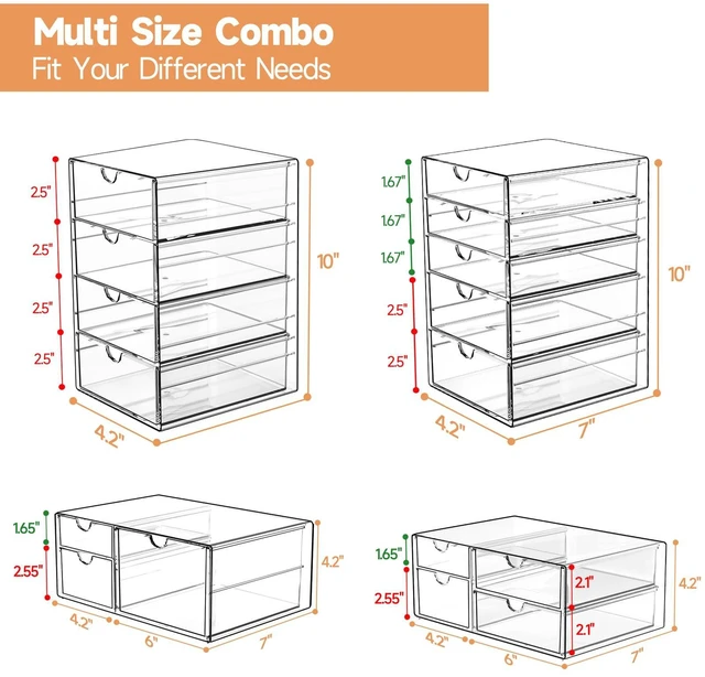 Alt view image 3 of 7 - Acrylic Makeup Drawer Storage Organizer with 16 Drawers, 4 Set Office Desk Organization and Storage, Dustproof Drawer Organizer for Makeup, Countertop, Jewelry, Desktop, Bathroom, Bedroom