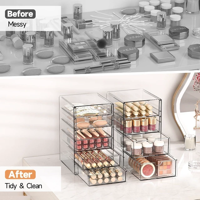 Alt view image 4 of 7 - Acrylic Makeup Drawer Storage Organizer with 16 Drawers, 4 Set Office Desk Organization and Storage, Dustproof Drawer Organizer for Makeup, Countertop, Jewelry, Desktop, Bathroom, Bedroom