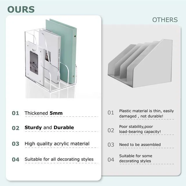 Alt view image 5 of 7 - Clear Vertical Magazine File Holder, Acrylic Desk Organizer and Storage Bins Holding for Magazines Binders, Notebooks, Envelopes A4 Folder Binder Holders Sorter, 3 Compartments