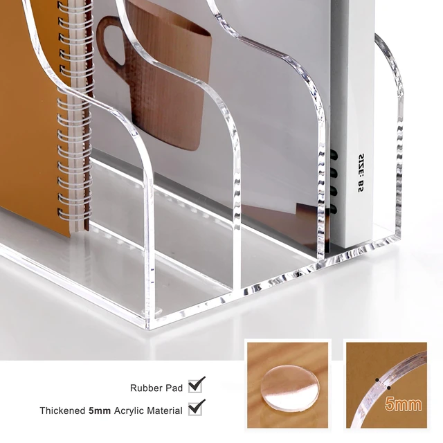 Alt view image 4 of 7 - Clear Vertical Magazine File Holder, Acrylic Desk Organizer and Storage Bins Holding for Magazines Binders, Notebooks, Envelopes A4 Folder Binder Holders Sorter, 3 Compartments