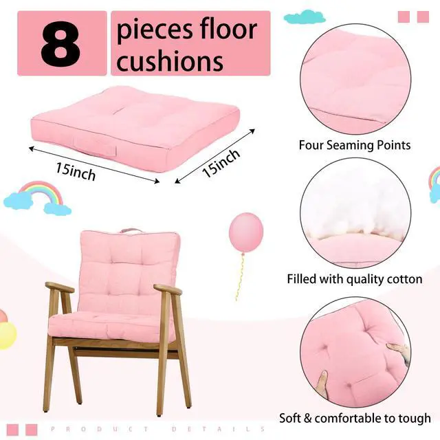 Alt view image 2 of 4 - 8 Pcs Floor Cushions for Classroom, Bright Color, Square 15x15x2.4 Inch, Cotton Linen, Flexible Seating Pillows Bulk, Multiple Colors, for Kids Home School Kindergarten Nursery