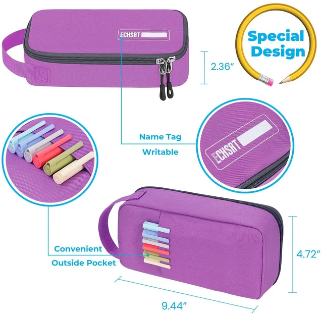 Alt view image 2 of 6 - Large Capacity Pencil Case with Hidden Pocket, 1200D Oxford Fabric Zipper Pencil Pouch with Handle, Multi-Pocket Stationery Organizer for Office, College, Travel and Daily Carry, Purple
