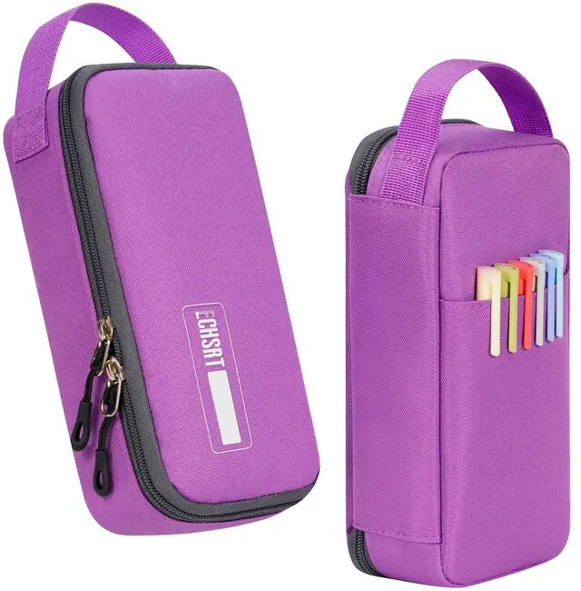 Main image of Large Capacity Pencil Case with Hidden Pocket, 1200D Oxford Fabric Zipper Pencil Pouch with Handle, Multi-Pocket Stationery Organizer for Office, College, Travel and Daily Carry, Purple
