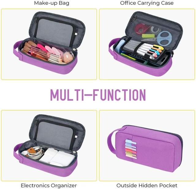Alt view image 4 of 6 - Large Capacity Pencil Case with Hidden Pocket, 1200D Oxford Fabric Zipper Pencil Pouch with Handle, Multi-Pocket Stationery Organizer for Office, College, Travel and Daily Carry, Purple