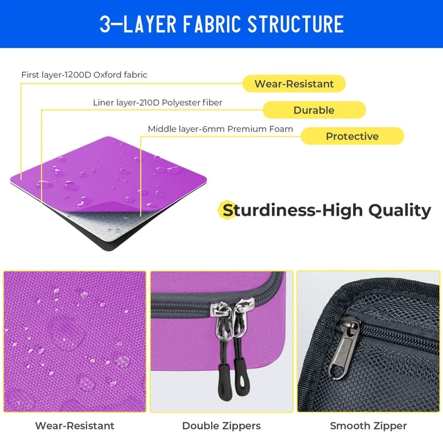 Alt view image 5 of 6 - Large Capacity Pencil Case with Hidden Pocket, 1200D Oxford Fabric Zipper Pencil Pouch with Handle, Multi-Pocket Stationery Organizer for Office, College, Travel and Daily Carry, Purple