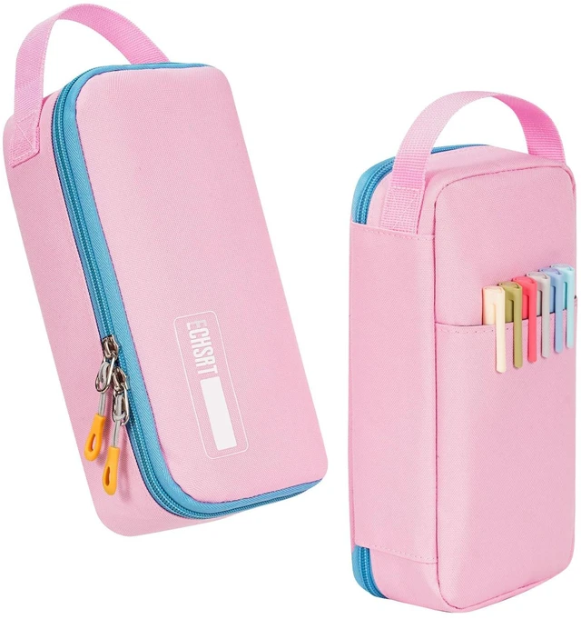 Main image of Large Capacity Pencil Case with Hidden Pocket, 1200D Oxford Fabric Zipper Pencil Pouch with Handle, Multi-Pocket Stationery Organizer for Office, College, Travel and Daily Carry, Pink