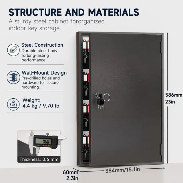 Alt view image 2 of 6 - 120-Keys Key Lock Box, Key Cabinet with Key Tags,Wall Mount Key Box Key Management App (Record Key Borrow/Return) &Magnetic Closure Door,Organizer Keys for School, Office, Apartment, Property