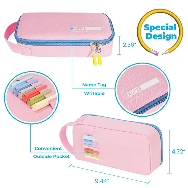 Alt view image 2 of 6 - Large Capacity Pencil Case with Hidden Pocket, 1200D Oxford Fabric Zipper Pencil Pouch with Handle, Multi-Pocket Stationery Organizer for Office, College, Travel and Daily Carry, Pink