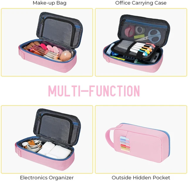 Alt view image 4 of 6 - Large Capacity Pencil Case with Hidden Pocket, 1200D Oxford Fabric Zipper Pencil Pouch with Handle, Multi-Pocket Stationery Organizer for Office, College, Travel and Daily Carry, Pink
