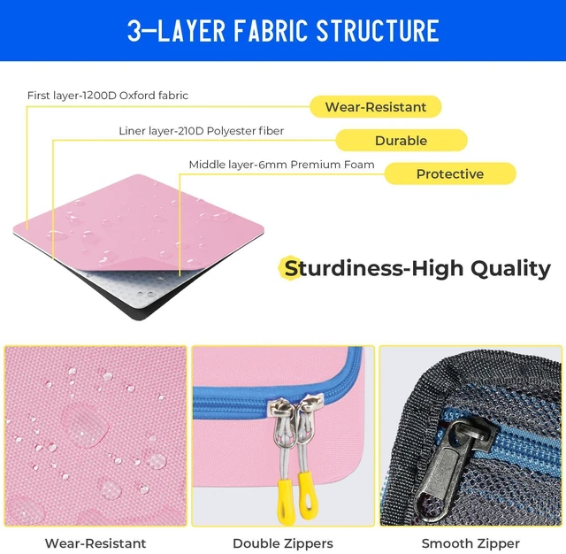 Alt view image 5 of 6 - Large Capacity Pencil Case with Hidden Pocket, 1200D Oxford Fabric Zipper Pencil Pouch with Handle, Multi-Pocket Stationery Organizer for Office, College, Travel and Daily Carry, Pink