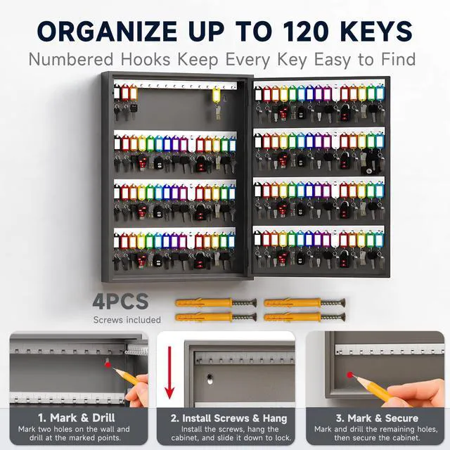 Alt view image 5 of 6 - 120-Keys Key Lock Box, Key Cabinet with Key Tags,Wall Mount Key Box Key Management App (Record Key Borrow/Return) &Magnetic Closure Door,Organizer Keys for School, Office, Apartment, Property