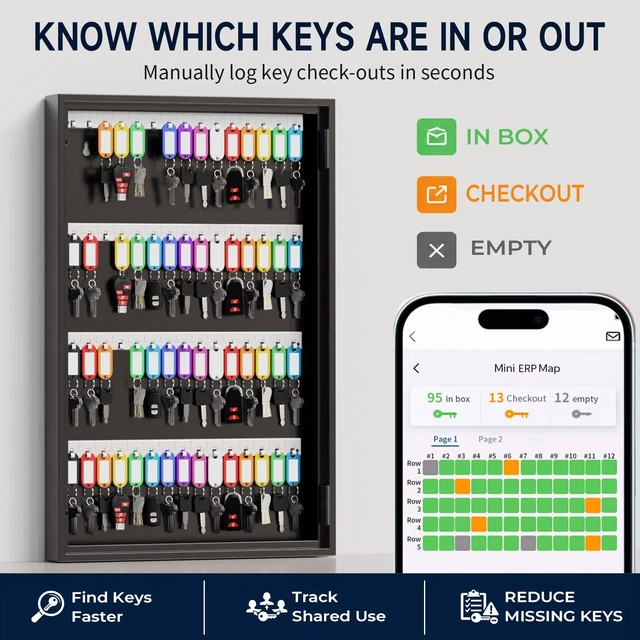 Alt view image 4 of 6 - 120-Keys Key Lock Box, Key Cabinet with Key Tags,Wall Mount Key Box Key Management App (Record Key Borrow/Return) &Magnetic Closure Door,Organizer Keys for School, Office, Apartment, Property