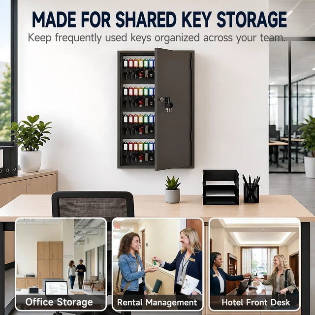 Alt view image 6 of 6 - 120-Keys Key Lock Box, Key Cabinet with Key Tags,Wall Mount Key Box Key Management App (Record Key Borrow/Return) &Magnetic Closure Door,Organizer Keys for School, Office, Apartment, Property