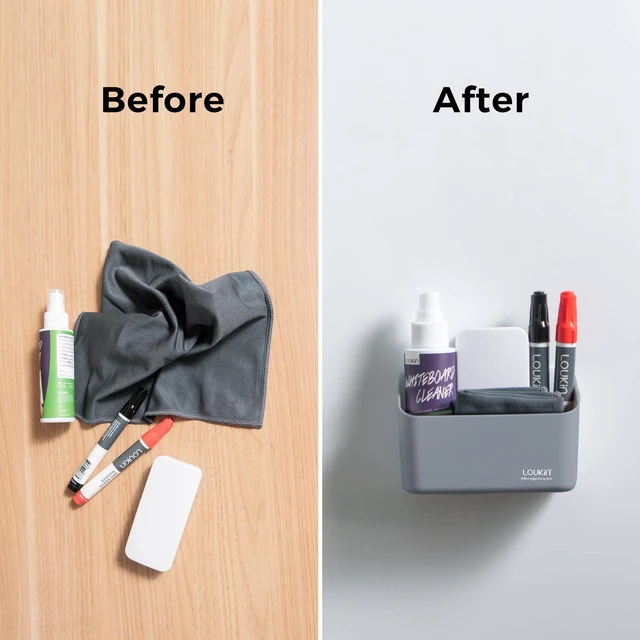 Alt view image 7 of 7 - Magnetic & Adhesive Marker Holder, Whiteboard Accessory Tray, Grey 5.3" × 2.2", Holds 1 Eraser and 8 Markers, Supports up to 3.3 lb, 2 Mounting Options, Fits Glass and Refrigerators