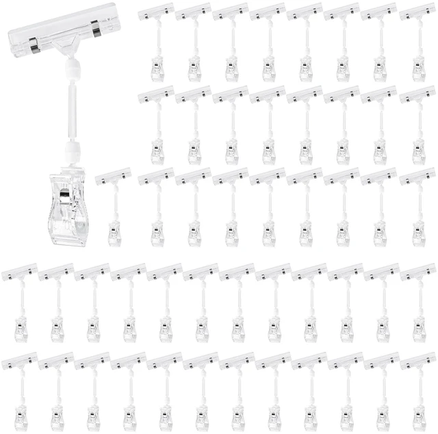 Main image of ClearClips Plastic Label Pop Clips on Shelf & Rack Signs - 50 Pack Double Sided Swivel Rotatable Menu Clips for Retail Display