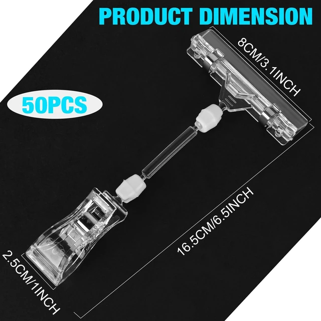 Alt view image 2 of 6 - ClearClips Plastic Label Pop Clips on Shelf & Rack Signs - 50 Pack Double Sided Swivel Rotatable Menu Clips for Retail Display