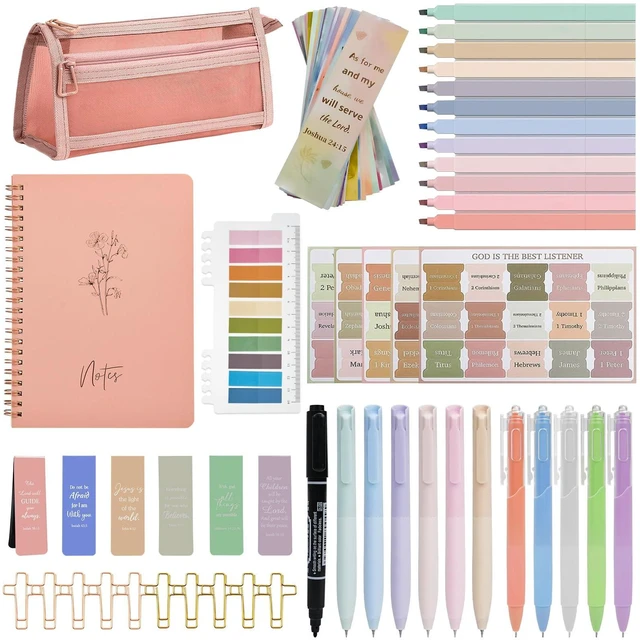 Main image of 78-Piece Bible Study Supplies, Bible Journaling Kit for Women Bible journaling supplies with no-bleed highlighters, gel pens, tabs, bookmarks, cross clips, A5 journal and pencil case