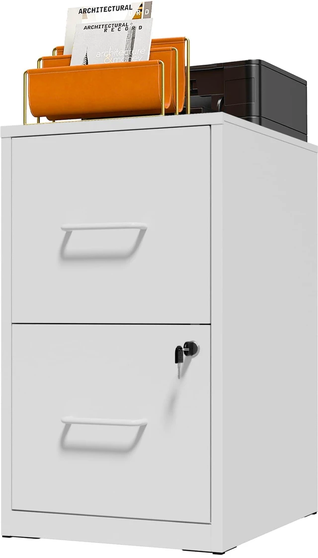 Main image of 2 Drawer File Cabinet with Lock, Metal Vertical File Cabinets for Home Office, Office Furniture for Organization Hanging Legal/Letter/A4, Office File Cabinet Storage Cabinet, Require Assembly, White