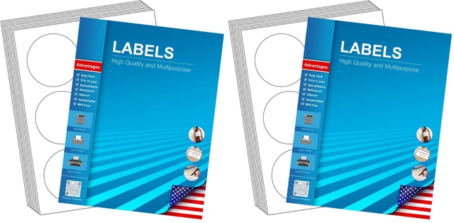 Main image of 3" Circle Sticker Labels, Round Printable Sticker to Write On, Sticker Paper for Inkjet Printer, (6 Labels/Sheet), 30 Sheets, HB-C006 (Pack of 2)