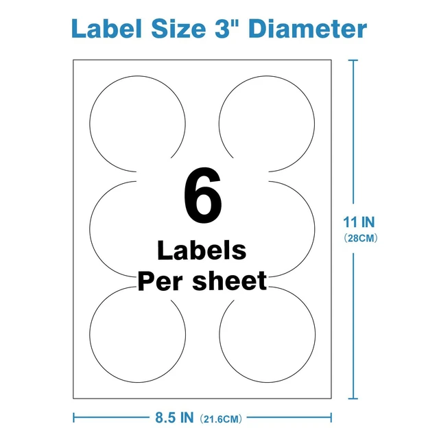 Alt view image 2 of 7 - 3" Circle Sticker Labels, Round Printable Sticker to Write On, Sticker Paper for Inkjet Printer, (6 Labels/Sheet), 30 Sheets, HB-C006 (Pack of 2)