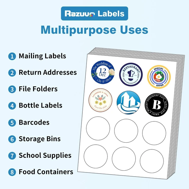 Alt view image 5 of 7 - 2" Round Blank Printable Labels, Adhesive Circles for Inkjet Printing | 12 Per Sheet, Matte White (Pack of 100)