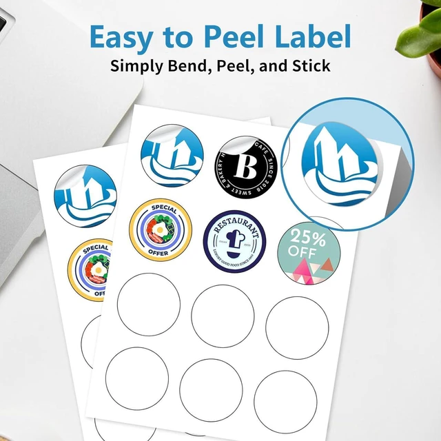 Alt view image 6 of 7 - 2" Round Blank Printable Labels, Adhesive Circles for Inkjet Printing | 12 Per Sheet, Matte White (Pack of 100)