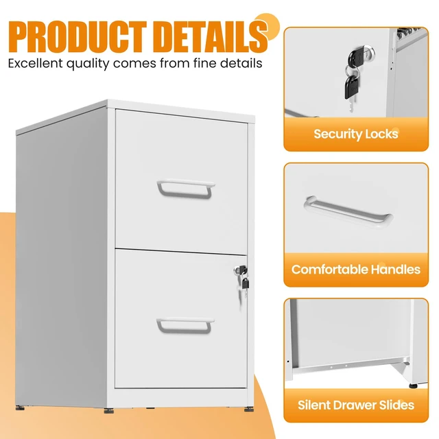 Alt view image 5 of 7 - 2 Drawer File Cabinet with Lock, Metal Vertical File Cabinets for Home Office, Office Furniture for Organization Hanging Legal/Letter/A4, Office File Cabinet Storage Cabinet, Require Assembly, White