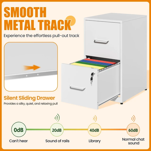 Alt view image 7 of 7 - 2 Drawer File Cabinet with Lock, Metal Vertical File Cabinets for Home Office, Office Furniture for Organization Hanging Legal/Letter/A4, Office File Cabinet Storage Cabinet, Require Assembly, White