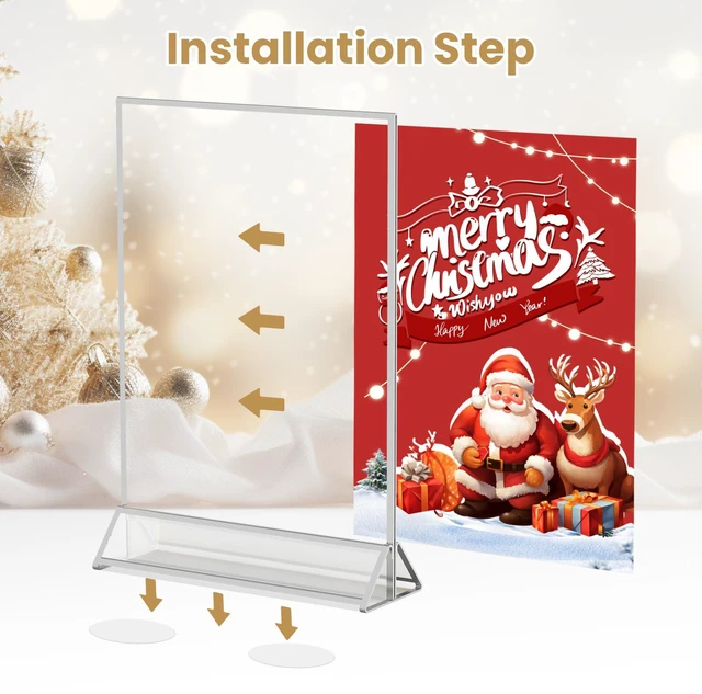 Alt view image 6 of 7 - 8X10 Silver Picture Frames Double-Sided Acrylic Sign Holder, 6PCS 8X10 Silver Frames for Menu Holder Wedding Table Number Holder Christmas Photo Frames with Clear Sticky Dots